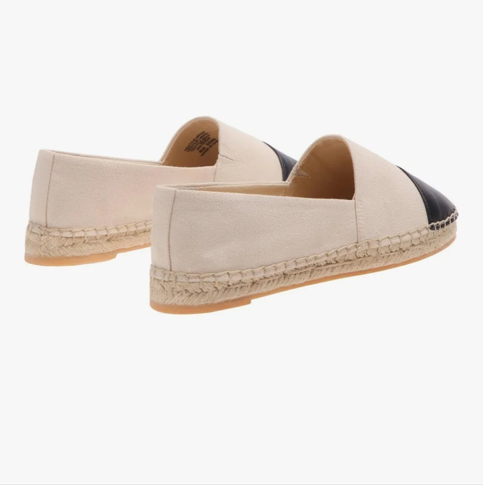 Women's Cream and Black Canvas Espadrille Flats - NWOT